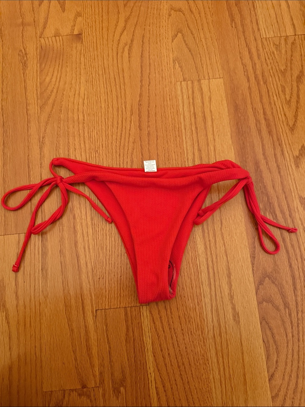 Red Ribbed Tie-Side Bikini Bottom Sz large‎